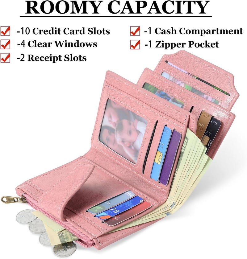 Airkit Small Wallet Women RFID Blocking Soft Leather Bifold Compact Card Holder Wallet for Women with Zipper Coin Pocket 4 ID Window - Image 2